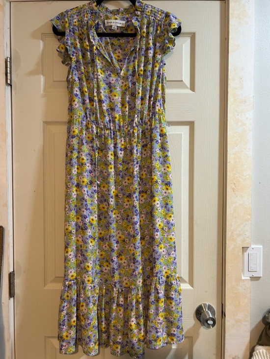 Emma & Michele Dresses & Skirts - Emma & Michele Yellow and Lavender Floral Dress with Ruffle Neckline